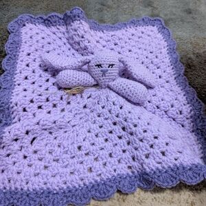 Purple Crochet Bunny Lovey Blanket